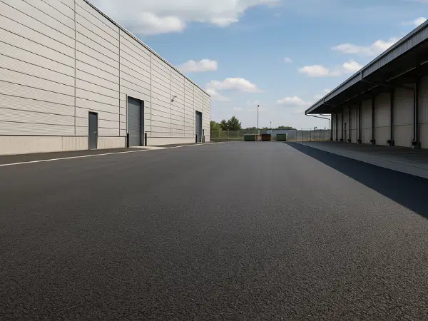 Piazzale industriale asfaltato tra due capannoni