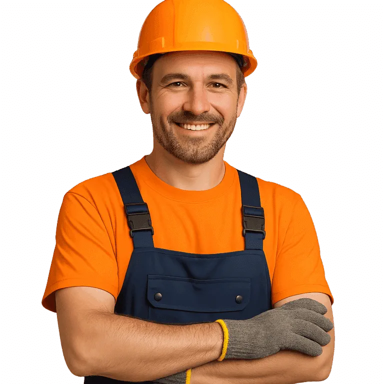 Operaio edile con casco e tuta da lavoro
