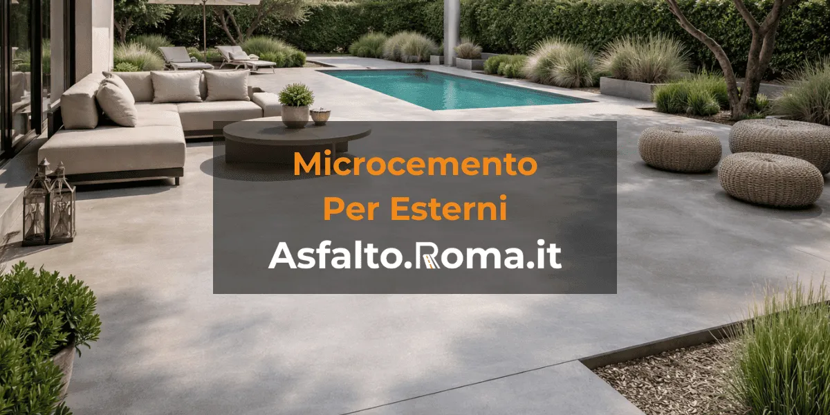 Pavimentazione in microcemento per esterni effetto continuo su terrazzo moderno con piscina a Roma