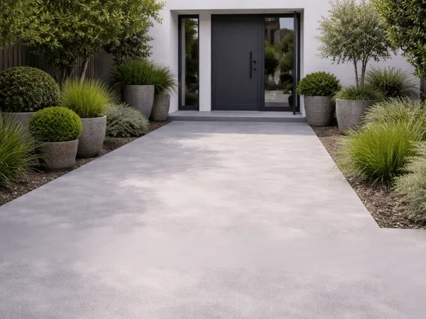 Cortile esterno con pavimentazione in microcemento