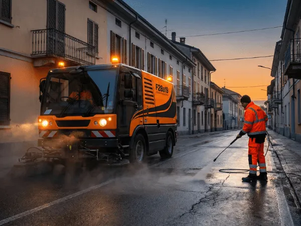 Fase di pulizia e preparazione asfalto