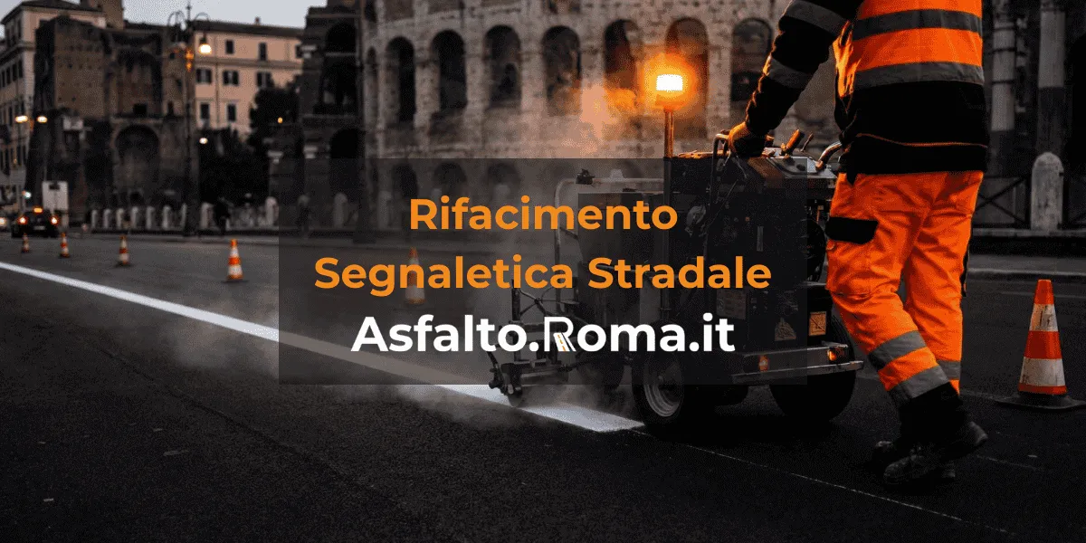 rifacimento segnaletica stradale orizzontale su strada di Roma